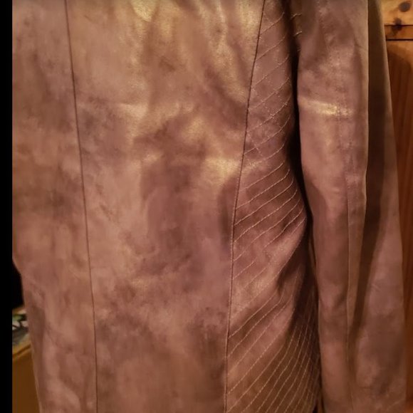Chicos Size 2 (M) Bronze Jacket Poly/spandex Metallic Casual Zippers - Picture 4 of 6